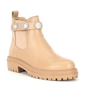 Copper Key Pearl Rhinestone Leather Chelsea Boot Tan